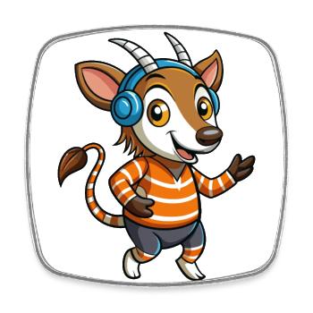 Okapi Funny Cartoon Character Headphone Music - Square fridge magnet - white - Front