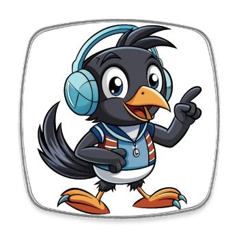Magpie Drôle Dessin Animé Personnage Casque Musique - Magnet carré - blanc - Devant