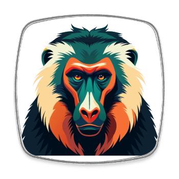 Baboon Cartoon Character Colorful Pet Animal - Square fridge magnet - white - Front