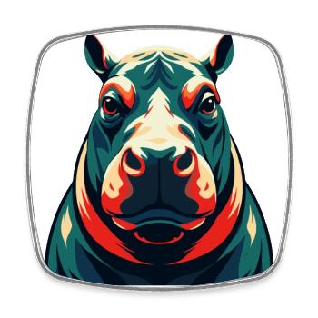 Hippo Cartoon Character Colorful Pet Animal - Square fridge magnet - white - Front