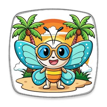 papillon drôle dessin animé d’été plage lunettes de soleil - Magnet carré - blanc - Devant