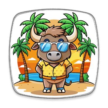 Buffalo Lustige Cartoon Sommer Strand Sonnenbrille - Viereckiger Kühlschrankmagnet - Weiß - Vorne