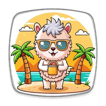 Alpaka Lustige Cartoon Sommer Strand Sonnenbrille - Viereckiger Kühlschrankmagnet - Weiß - Vorne
