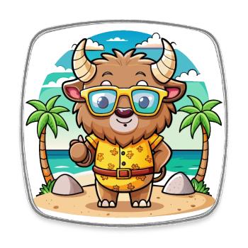 Bison Funny Cartoon Lunettes de soleil de plage d’été - Magnet carré - blanc - Devant