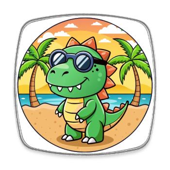 Dinosaur Funny Cartoon Summer Beach Sunglasses - Square fridge magnet - white - Front