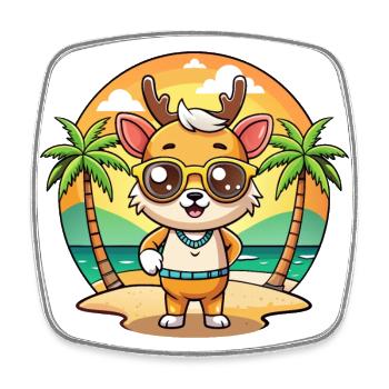 Deer Funny Cartoon Summer Beach Sunglasses - Square fridge magnet - white - Front