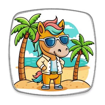 Pferd Lustige Cartoon Sommer Strand Sonnenbrille - Viereckiger Kühlschrankmagnet - Weiß - Vorne