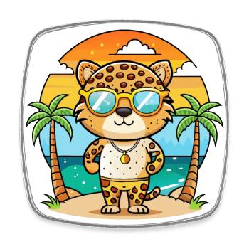 Leopard Funny Cartoon Summer Beach Sunglasses - Square fridge magnet - white - Front