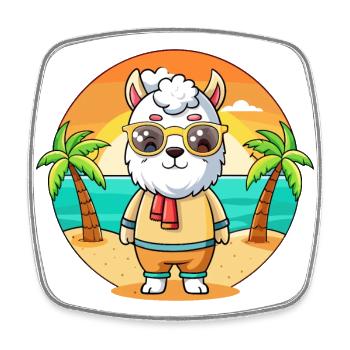 Llama Funny Cartoon Summer Beach Sunglasses - Square fridge magnet - white - Front
