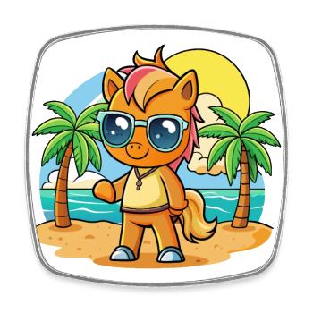 Lunettes de soleil de plage d’été de dessin animé drôle de poney - Magnet carré - blanc - Devant