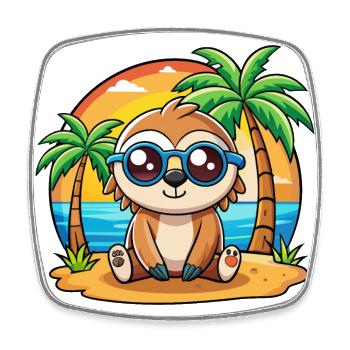 Faultier Lustige Cartoon Sommer Strand Sonnenbrille - Viereckiger Kühlschrankmagnet - Weiß - Vorne