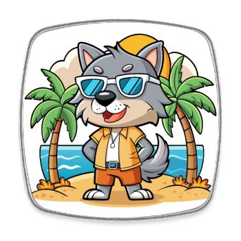 Wolf Funny Cartoon Summer Beach Sunglasses - Square fridge magnet - white - Front