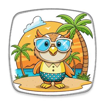 Eule Lustige Cartoon Sommer Strand Sonnenbrille - Viereckiger Kühlschrankmagnet - Weiß - Vorne