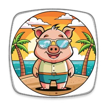 Cochon Drôle Dessin Animé Plage De Plage Lunettes - Magnet carré - blanc - Devant