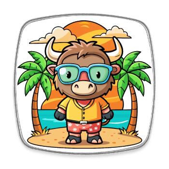 Buffalo Lustige Cartoon Sommer Strand Sonnenbrille - Viereckiger Kühlschrankmagnet - Weiß - Vorne