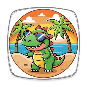 Dinosaur Funny Cartoon Summer Beach Sunglasses - Square fridge magnet - white - Front