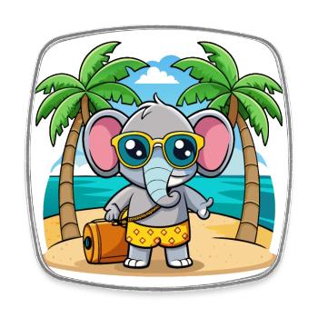 Elephant Funny Cartoon Summer Beach Sunglasses - Square fridge magnet - white - Front