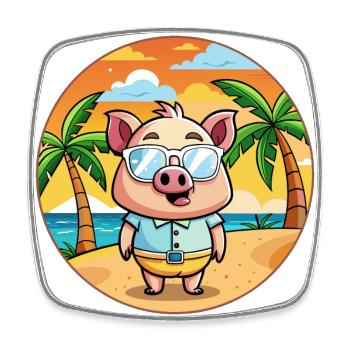 Cochon Drôle Dessin Animé Plage De Plage Lunettes - Magnet carré - blanc - Devant