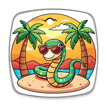 Snake Funny Cartoon Summer Beach Sunglasses - Square fridge magnet - white - Front