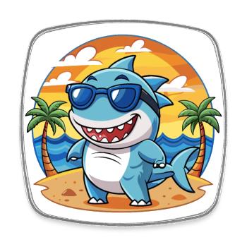 Shark Funny Cartoon Summer Beach Sunglasses - Square fridge magnet - white - Front