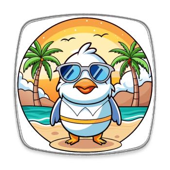 Seagull Funny Cartoon Summer Beach Sunglasses - Square fridge magnet - white - Front