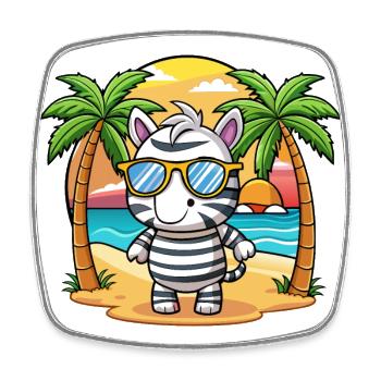 Zebra Lustige Cartoon Sommer Strand Sonnenbrille - Viereckiger Kühlschrankmagnet - Weiß - Vorne
