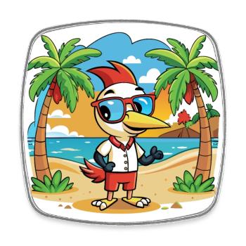Woodpecker Funny Cartoon Lunettes de soleil de plage d’été - Magnet carré - blanc - Devant