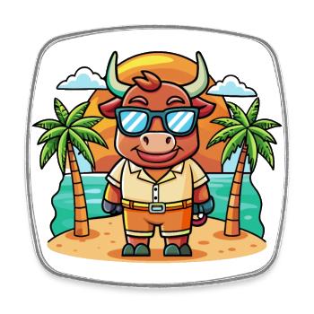 Bull Funny Cartoon Summer Beach Sunglasses - Square fridge magnet - white - Front