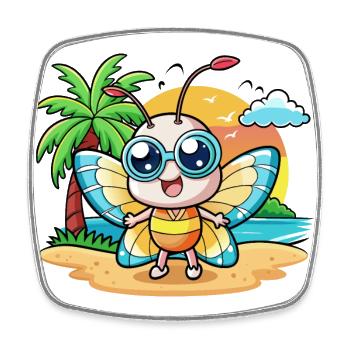 Schmetterling Lustige Cartoon Sommer Strand Sonnenbrille - Viereckiger Kühlschrankmagnet - Weiß - Vorne