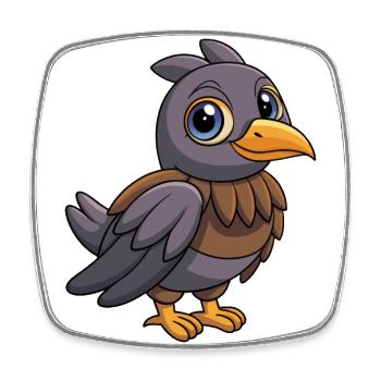 Crow Cute Mascot Cartoon Character Kawaii - Square fridge magnet - white - Front