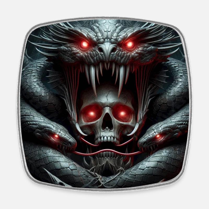 Skull devoured by snakes - Square fridge magnet - white