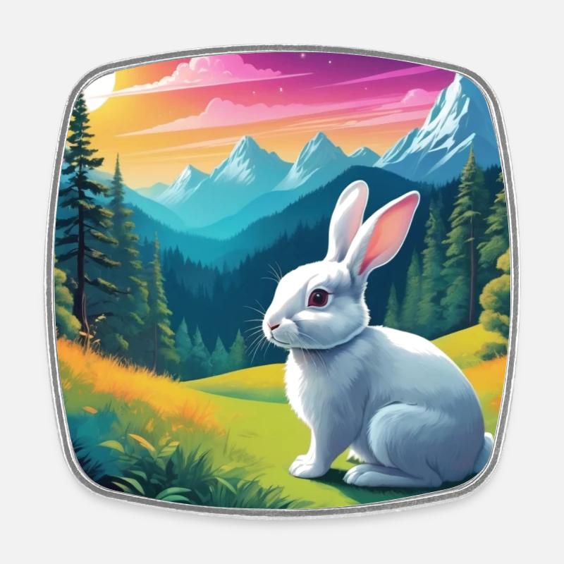 Lapin - Magnet carré - blanc