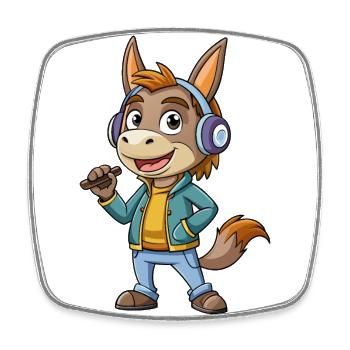 âne drôle dessin animé personnage casque musique - Magnet carré - blanc - Devant