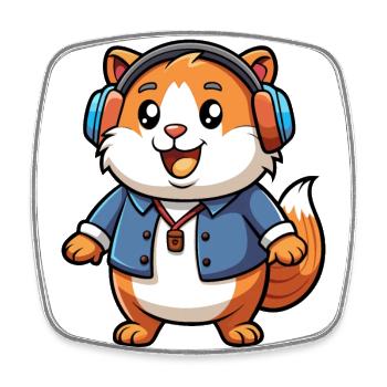 Guinea Pig Funny Cartoon Character Headphone Music - Square fridge magnet - white - Front