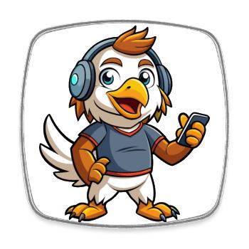 Eagle Funny Cartoon Character Musique de casque - Magnet carré - blanc - Devant