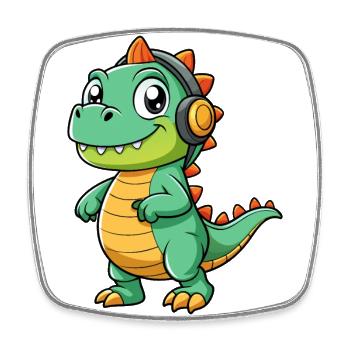 Dinosaurier Lustige Cartoon Figur Kopfhörer Musik - Viereckiger Kühlschrankmagnet - Weiß - Vorne