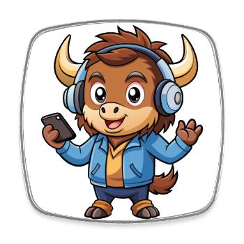Buffalo Funny Cartoon Character Headphone Music - Square fridge magnet - white - Front