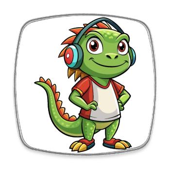 Iguana Funny Cartoon Character Headphone Music - Square fridge magnet - white - Front