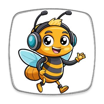 Bee Funny Cartoon Character Musique de casque - Magnet carré - blanc - Devant