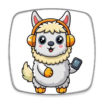 Alpaca Funny Cartoon Character Headphone Music - Square fridge magnet - white - Front