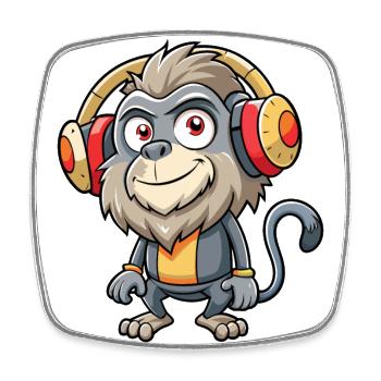 Baboon Funny Cartoon Character Headphone Music - Square fridge magnet - white - Front