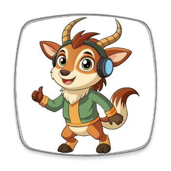 Antilope Lustige Cartoon Figur Kopfhörer Musik - Viereckiger Kühlschrankmagnet - Weiß - Vorne