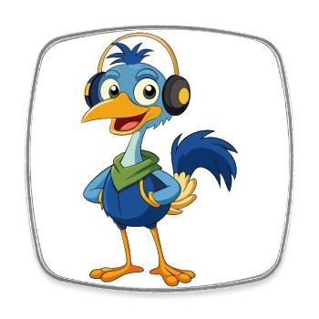 Emu Funny Cartoon Character Musique de casque - Magnet carré - blanc - Devant