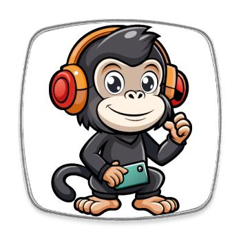 Chimpanzé drôle dessin animé personnage casque musique - Magnet carré - blanc - Devant