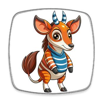 Okapi Funny Cartoon Character Headphone Music - Square fridge magnet - white - Front