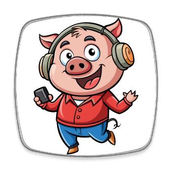 Cochon Drôle Dessin Animé Personnage Casque Musique - Magnet carré - blanc - Devant