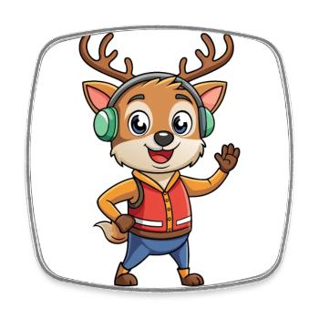 Deer Funny Cartoon Character Headphone Music - Square fridge magnet - white - Front