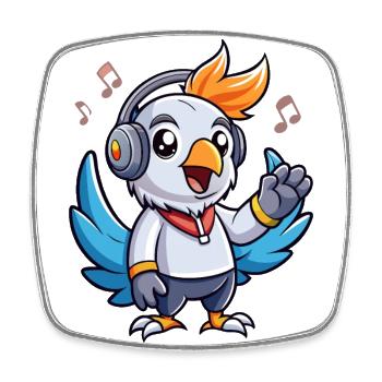 Cockatoo Funny Cartoon Character Headphone Music - Square fridge magnet - white - Front