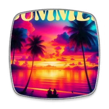 Summer Palm Tree Sunset Retro - Square fridge magnet - white - Front