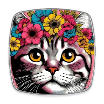 Katze mit Blumen - Viereckiger Kühlschrankmagnet - Weiß - Vorne